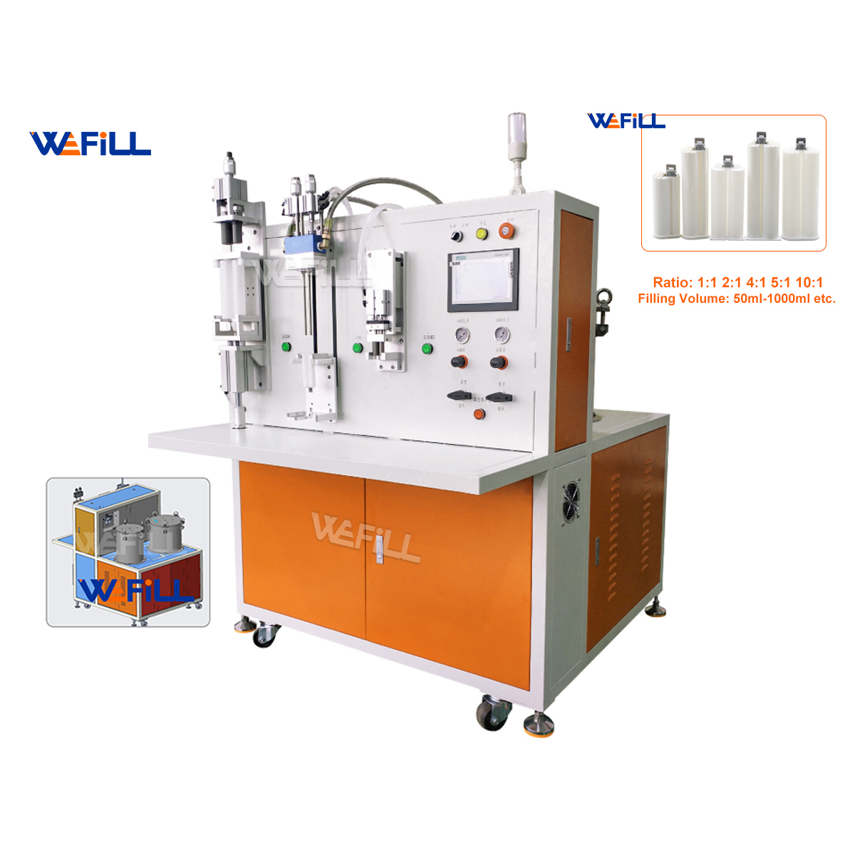 Semi-Automatic 2K Cartridge 1:1 Two Component Filling Machine – Low Viscosity Liquid AB Adhesive, 50ml/200ml/400ml