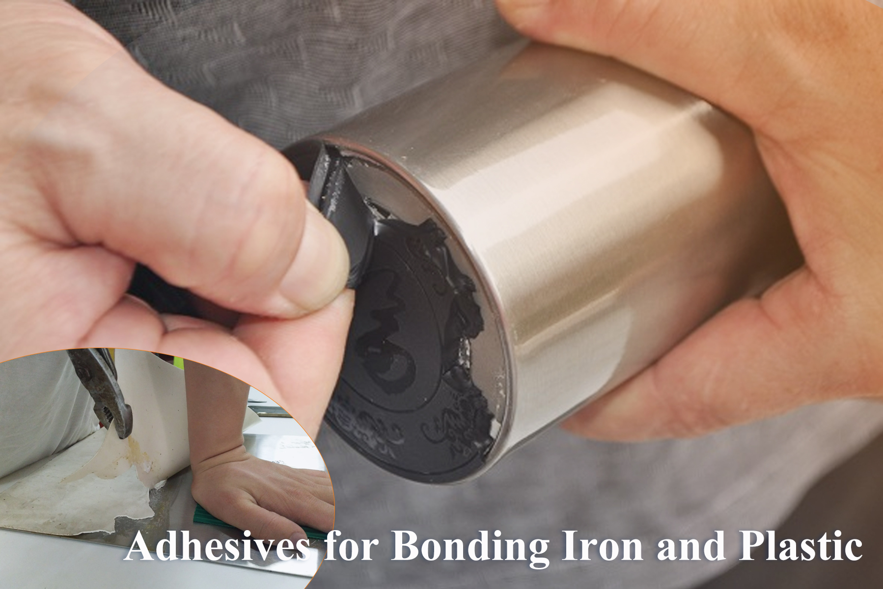 Adhesive for bonding iron and plastic