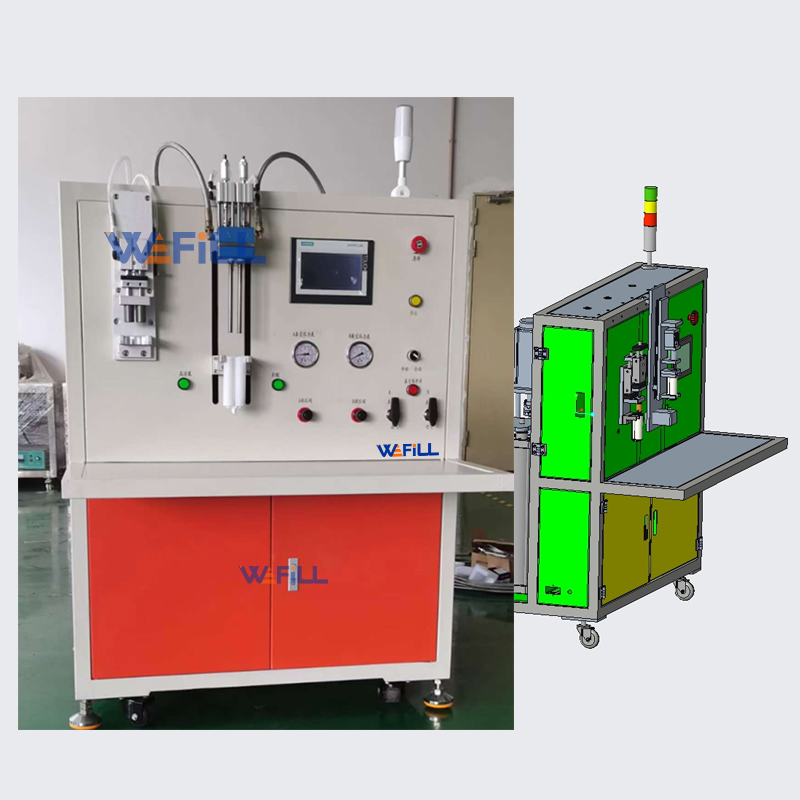 Semi automatic two component AB adhesive filling and capping machine front view with Siemens PLC control system and precision dispensing unit