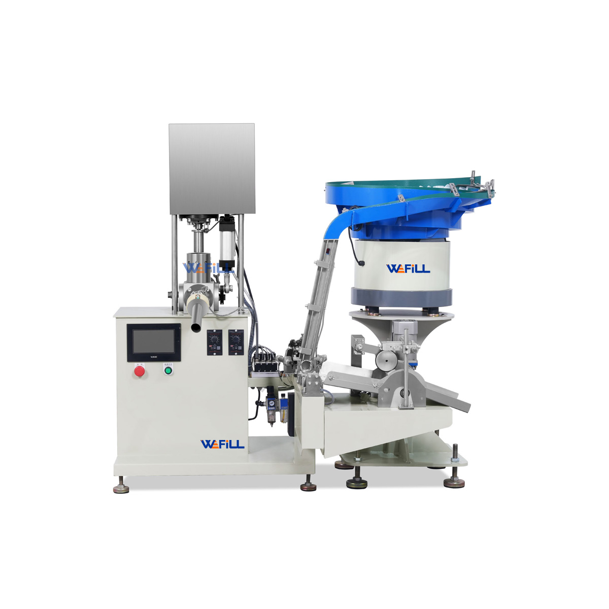 WEFILL semi-automatic silicone sealant cartridge filling capping machine – front view – with PLC control panel, manual loading station, and anti-drip filling nozzle,With an inkjet coding station