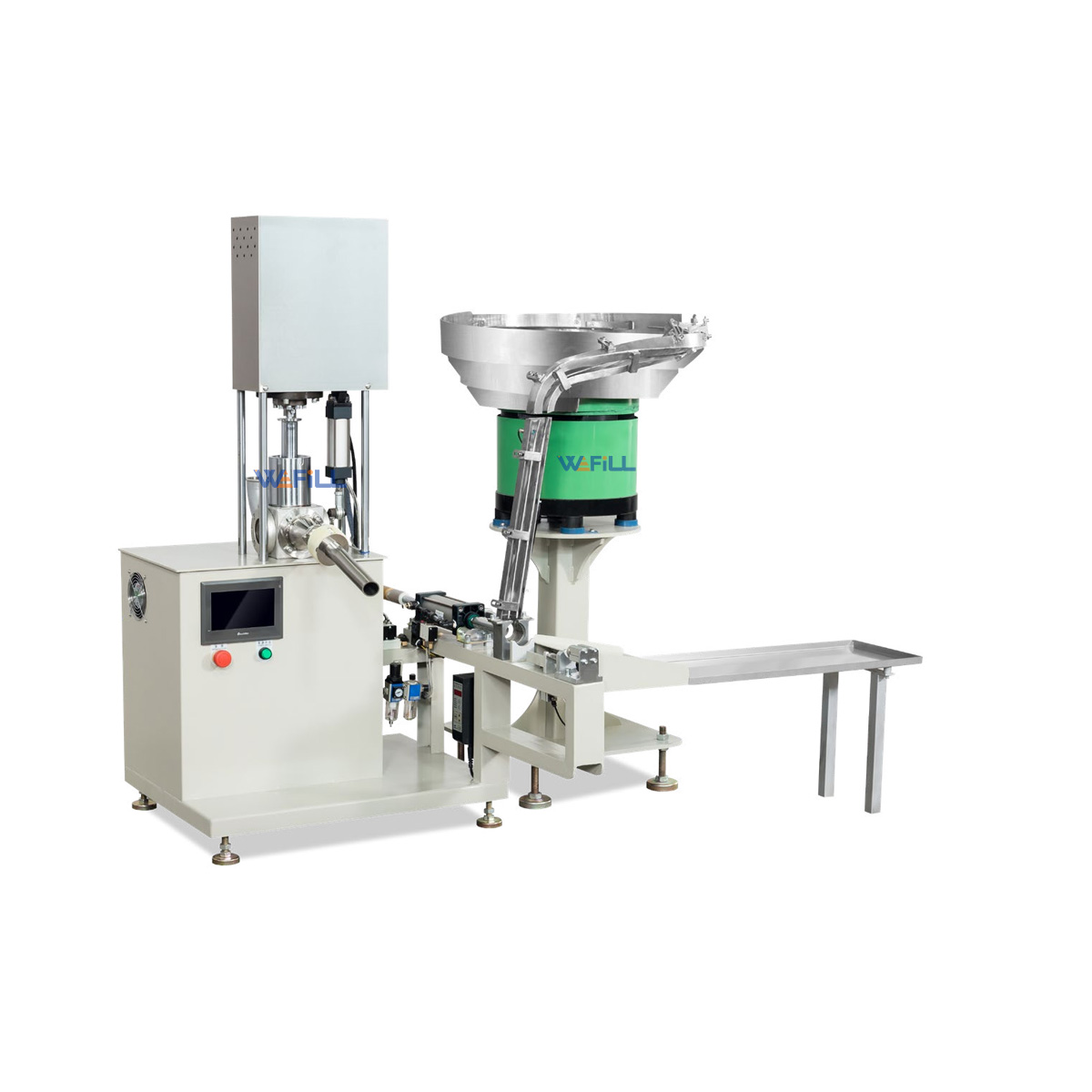 WEFILL semi-automatic silicone sealant cartridge filling capping machine side view – showing connection interface for 200L drum press extruder and pneumatic operation components